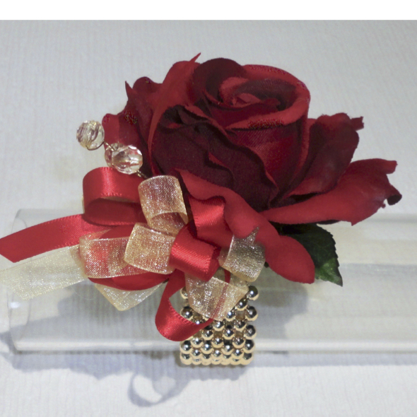 Deep Red & Gold Prom Corsage